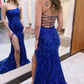 Royal Blue Sheath Sleeveless Long Prom Dress with Criss Cross Back,DP736