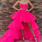 Purple High-Low Asymmetrical Strapless Tiered Tulle Prom Dress,DP735