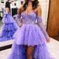 Purple High-Low Asymmetrical Strapless Tiered Tulle Prom Dress,DP735