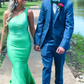 Green One Shoulder Mermaid Long Prom Dress Formal Party Dress,DP739