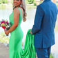 Green One Shoulder Mermaid Long Prom Dress Formal Party Dress,DP739