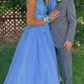 Blue One Shoulder Sequins Tulle Long Prom Dress Blue Evening Dress,DP740