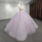 Light Purple Strapless Appliques Tulle Long Ball Gown Quinceanera Dress with Beads,DP747