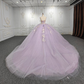 Light Purple Strapless Appliques Tulle Long Ball Gown Quinceanera Dress with Beads,DP747