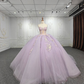 Light Purple Strapless Appliques Tulle Long Ball Gown Quinceanera Dress with Beads,DP747