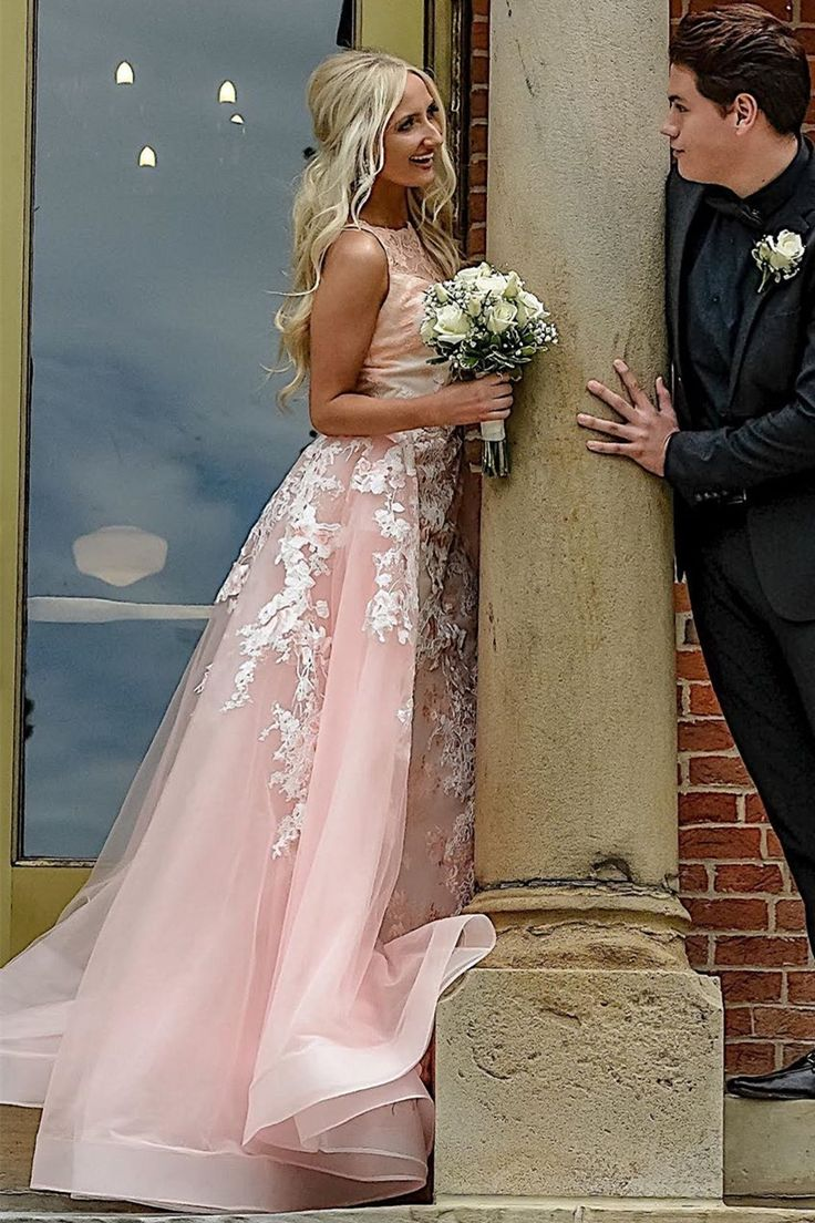 Gorgeous Pink Tulle Long Ball Gown Prom Dress with Appliques,DP749