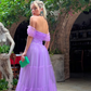 Elegant Purple Tulle A-Line Off Shoulder Long Prom Dress,DP757