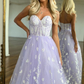 Charming Lilac A-line Sweetheart Strapless Long Prom Dress With Lace,DP759