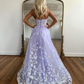 Charming Lilac A-line Sweetheart Strapless Long Prom Dress With Lace,DP759