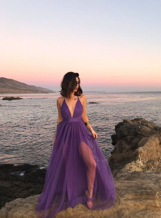 Purple Long Prom Dresses for Women Party Sexy Split Evening Dress,DP761