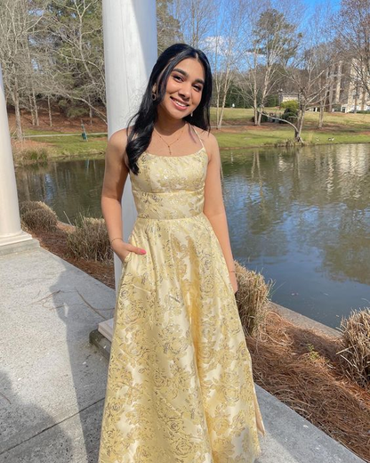 Elegant Yellow A-Line Long Prom Dress Party Dress,DP775