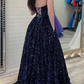 Strapless Sequins A-Line Lace Up Long Prom Dresses,DP777