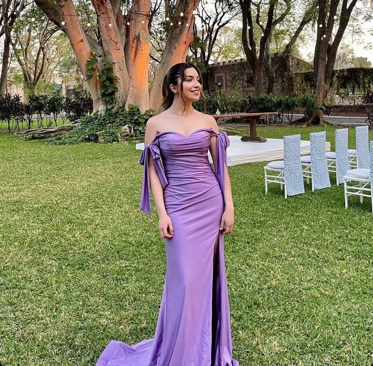 Purple Off Shoulder Long Prom Dress Formal Party Dress with Slit,DP780