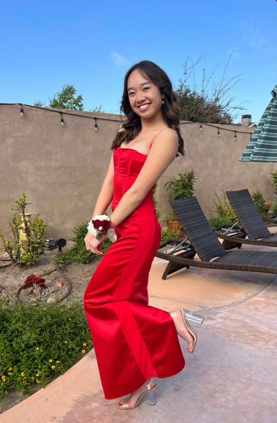 Red Spaghetti Straps Long Prom Dress Party Dress,DP783