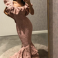 Dusty Pink Mermaid Long Prom Dress with Ruffles,DP787