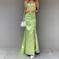 Green Spaghetti Straps Long Prom Dress with Slit,DP790