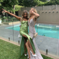 Green Spaghetti Straps Long Prom Dress with Slit,DP790