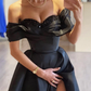 Black A-Line Off Shoulder Satin Long Prom Dress Evening Dress,DP799