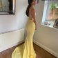 Chic Mermaid V Neck Yellow Satin Long Prom Evening Dresses,DP802