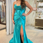 Red Strapless Ruched Mermaid Long Formal Dress with Slit,DP803