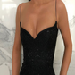 Black Spaghetti Straps Mermaid Sequins Long Prom Dresses,DP805