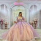 Pink and Purple Long Sleeves Tull Beads Quinceanera Dress Ball Gown,DP806