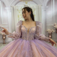 Pink and Purple Long Sleeves Tull Beads Quinceanera Dress Ball Gown,DP806