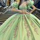 Green Off Shoulder Tulle Quinceanera Dress Ball Gown with Appliques ,DP808