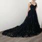 Black Gothic 3D Floral Lace Corset Dress Alternative Bride Fantasy Tulle Train Gown,DP809