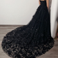 Black Gothic 3D Floral Lace Corset Dress Alternative Bride Fantasy Tulle Train Gown,DP809