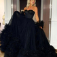 Black Strapless Tulle Long Ball Gown A-Line Evening Dress,DP812