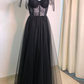 Black Corset A-Line Tull Long Prom Dress with Slit,DP813