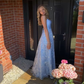 Sweet Light Blue A-Line Lace Appliques Long Prom Dress,DP817