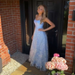 Sweet Light Blue A-Line Lace Appliques Long Prom Dress,DP817