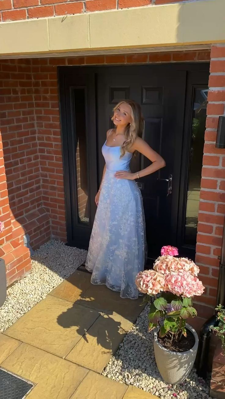 Sweet Light Blue A-Line Lace Appliques Long Prom Dress,DP817