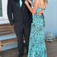 Chic V Neck Mermaid Long Prom Dress with Slit,DP818