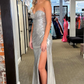 Silver Beaded Sweetheart Straples Long Formal Dress with Slit,DP822