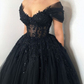 Black Gothic Floral Beaded Corset Tulle Alternative Wedding Dress Long Prom Dress,DP834