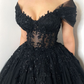 Black Gothic Floral Beaded Corset Tulle Alternative Wedding Dress Long Prom Dress,DP834