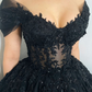 Black Gothic Floral Beaded Corset Tulle Alternative Wedding Dress Long Prom Dress,DP834