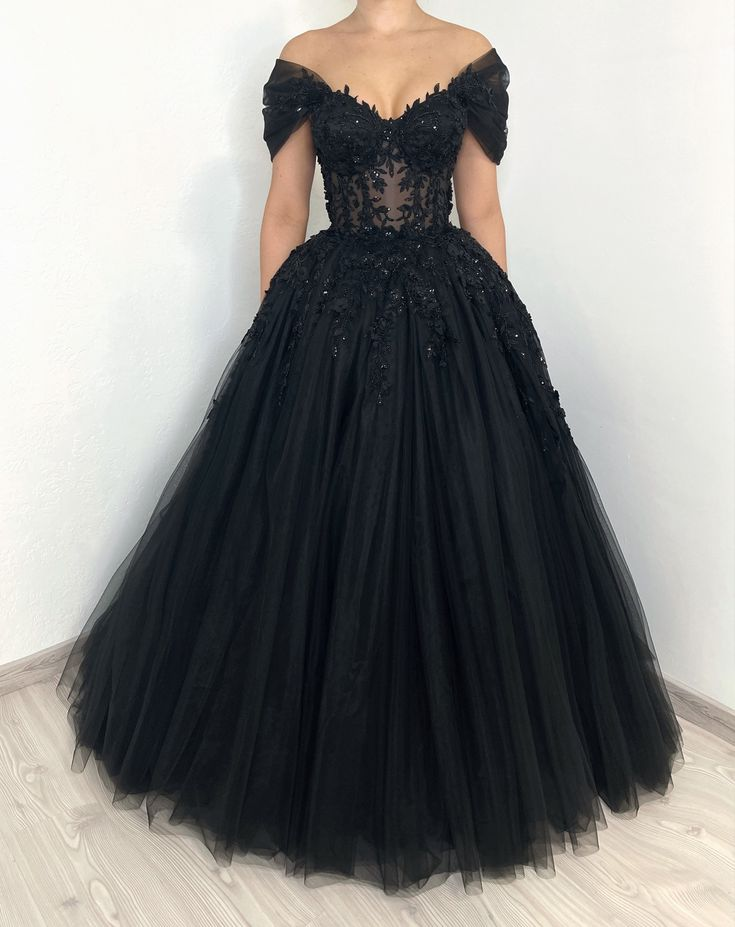 Black Gothic Floral Beaded Corset Tulle Alternative Wedding Dress Long – DSProm