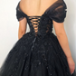 Black Gothic Floral Beaded Corset Tulle Alternative Wedding Dress Long Prom Dress,DP834