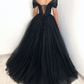 Black Gothic Floral Beaded Corset Tulle Alternative Wedding Dress Long Prom Dress,DP834