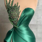 Green Sexy Beaded Satin Long Prom Dress with High Slit,DP836