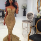 Spaghetti Straps Gold Sequin Mermaid Front Slit Long Prom Dress,DP842