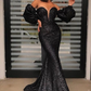 Black Sweetheart Sequins Mermaid Long Prom Dress with Detachable Sleeves,DP843