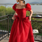 Red Tulle A-Line Cute Short Sleeves Long Prom Dress Graduation Dress,DP846