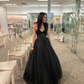 Black A-Line Tulle Long Prom Dress Evening Gown,DP847