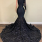 Sparkly One Shoulder Mermaid Sequined Black Girls Prom Dress Party Gowns,DP863