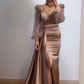 Elegant Long Sleeves Long Prom Dress Formal Party Dress with Slit,DP871